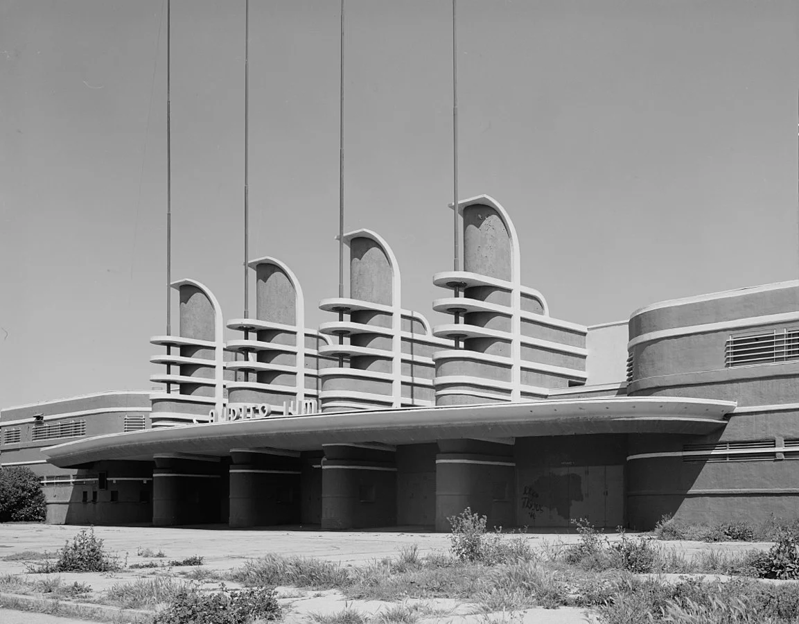 Main Entrance of the Pan Pacific Auditorium, 1600 Beverly Boulevard, Los Angeles, California.