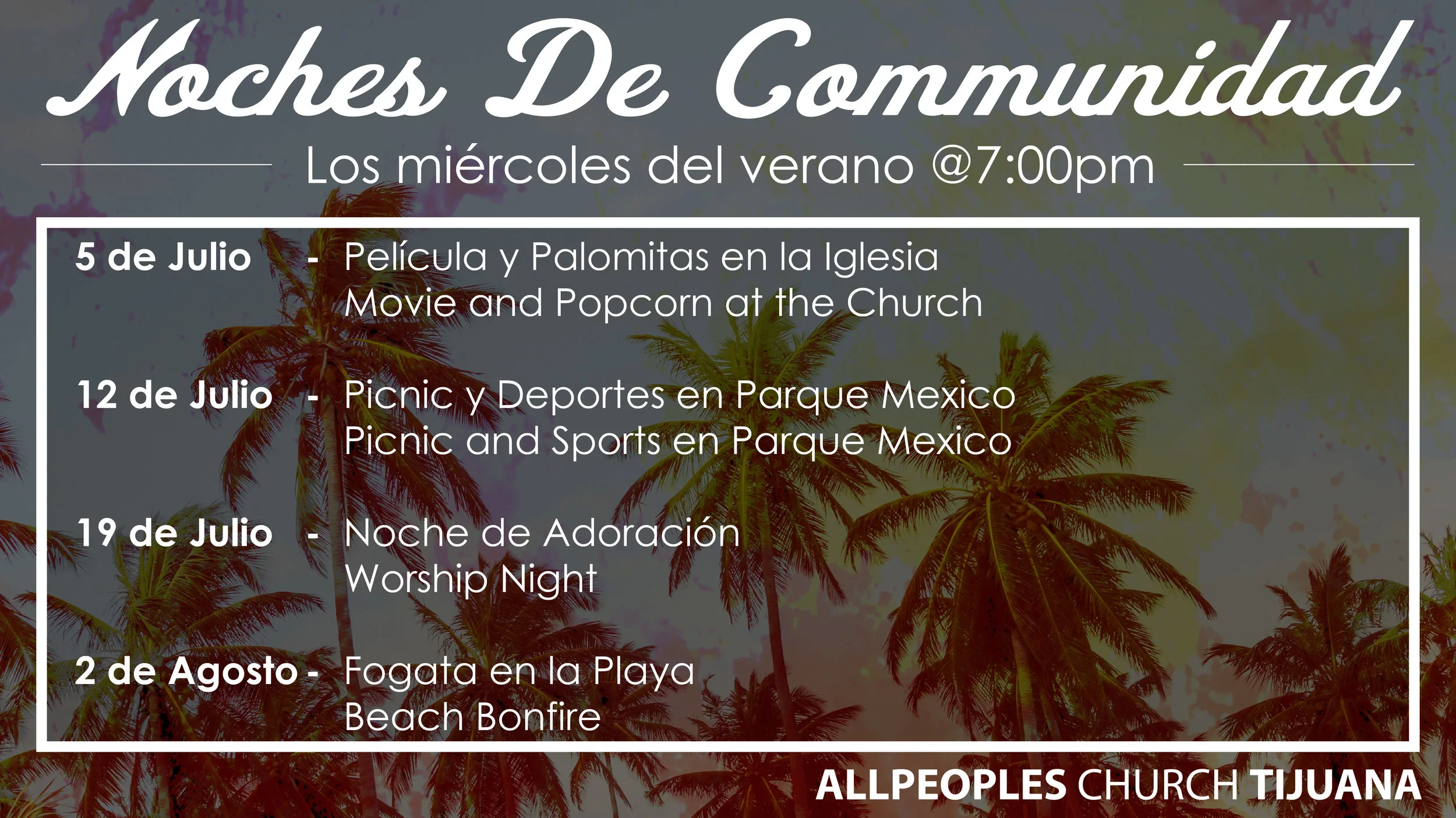 Marketing graphics for the church's summer programming