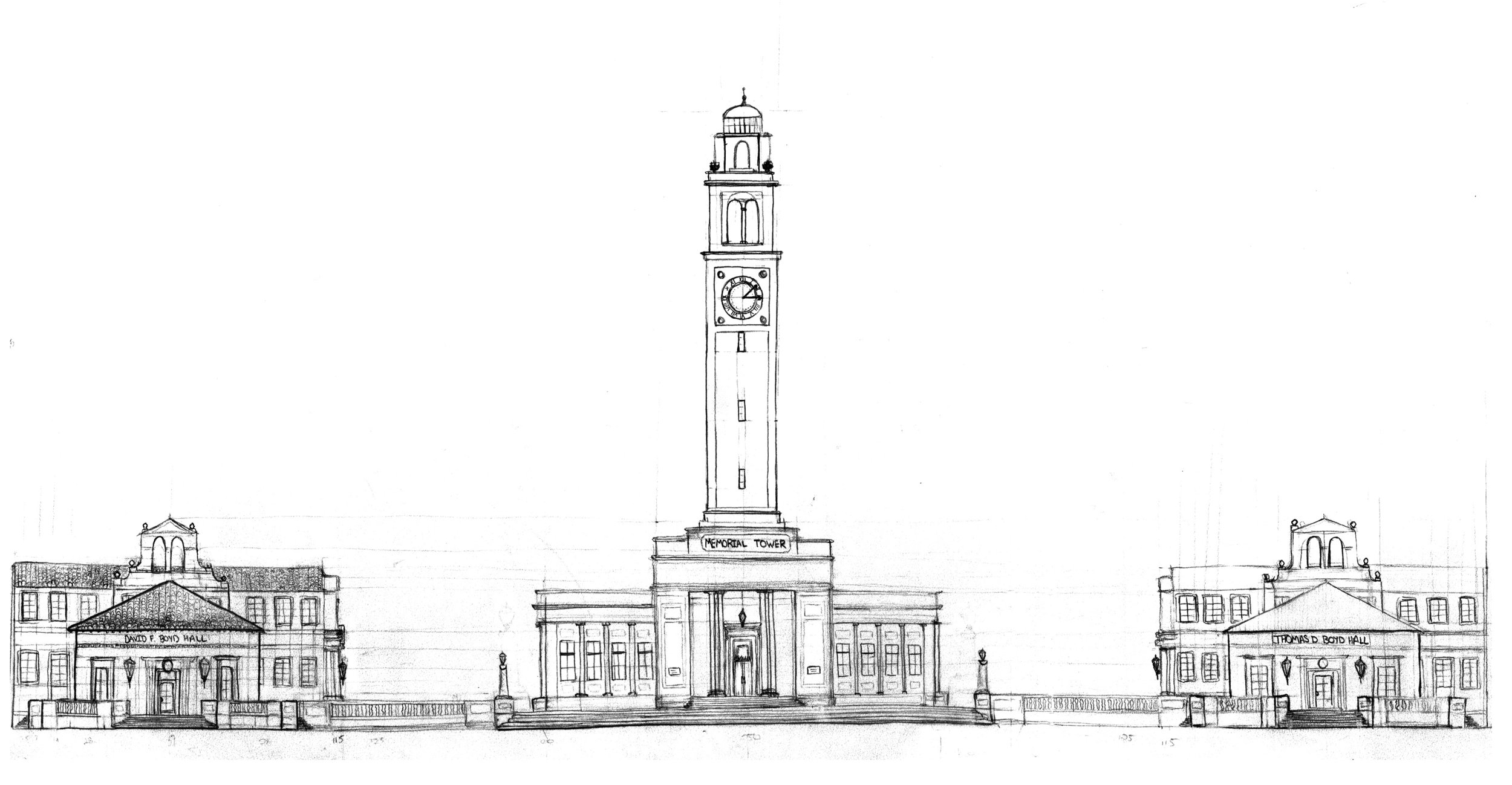 Elevation Drawing of LSU's Memorial Tower