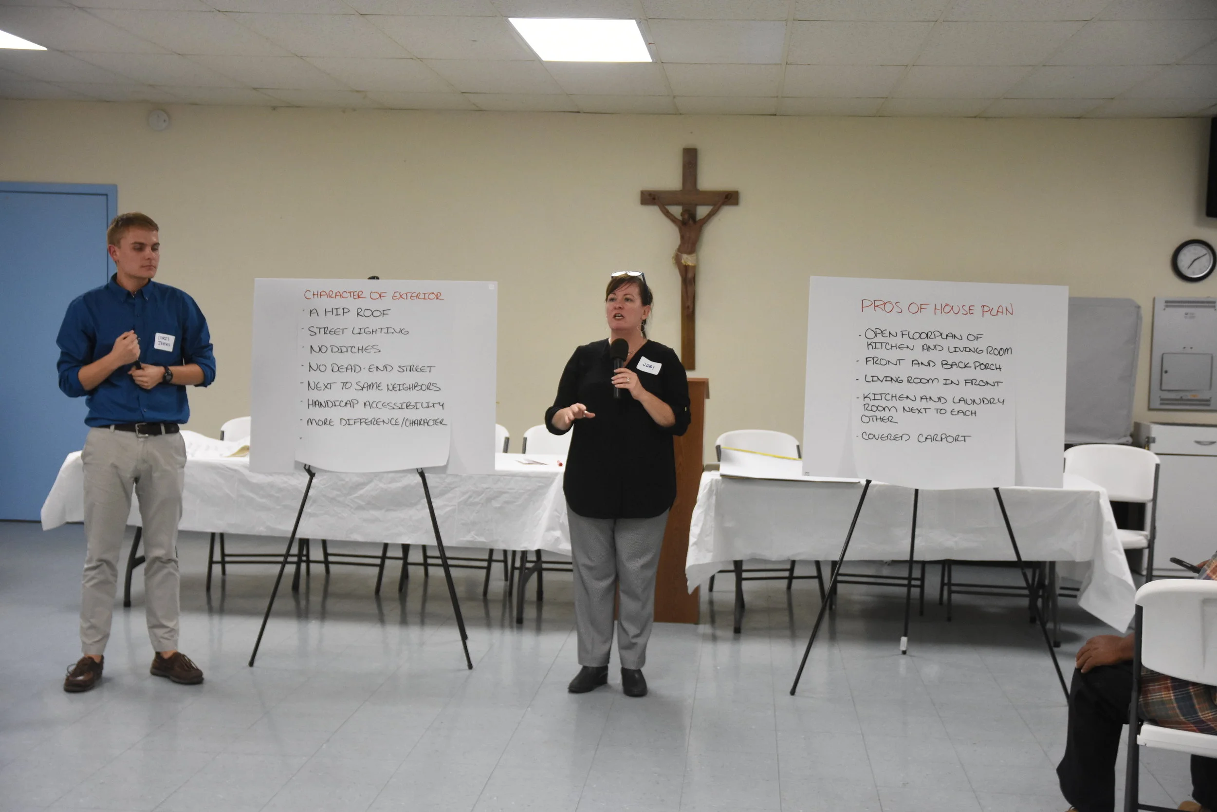 Christopher James and Jori Erdman presenting results of Community Meeting