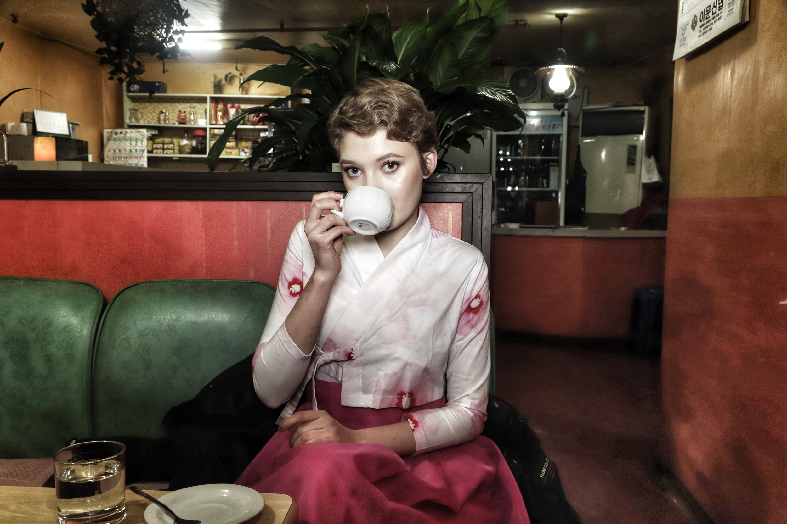 REAL Korea, done RIGHT. Miranda in a custom-made, modern-style hanbok made for young, fashionable people, made in the style that best fits HER.