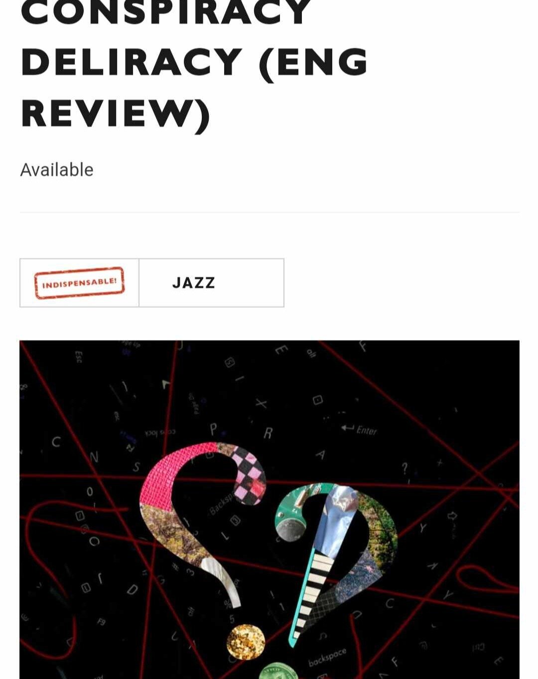 Thanks Paris-Move for giving &quot;Conspiracy Deliracy&quot; a rating of &quot;Indispensible&quot;:

&quot;Ultimately, the composition of the tracks is inspiring, easily captivating us, and we wholeheartedly embrace Andrew Binder&rsquo;s artistic pro