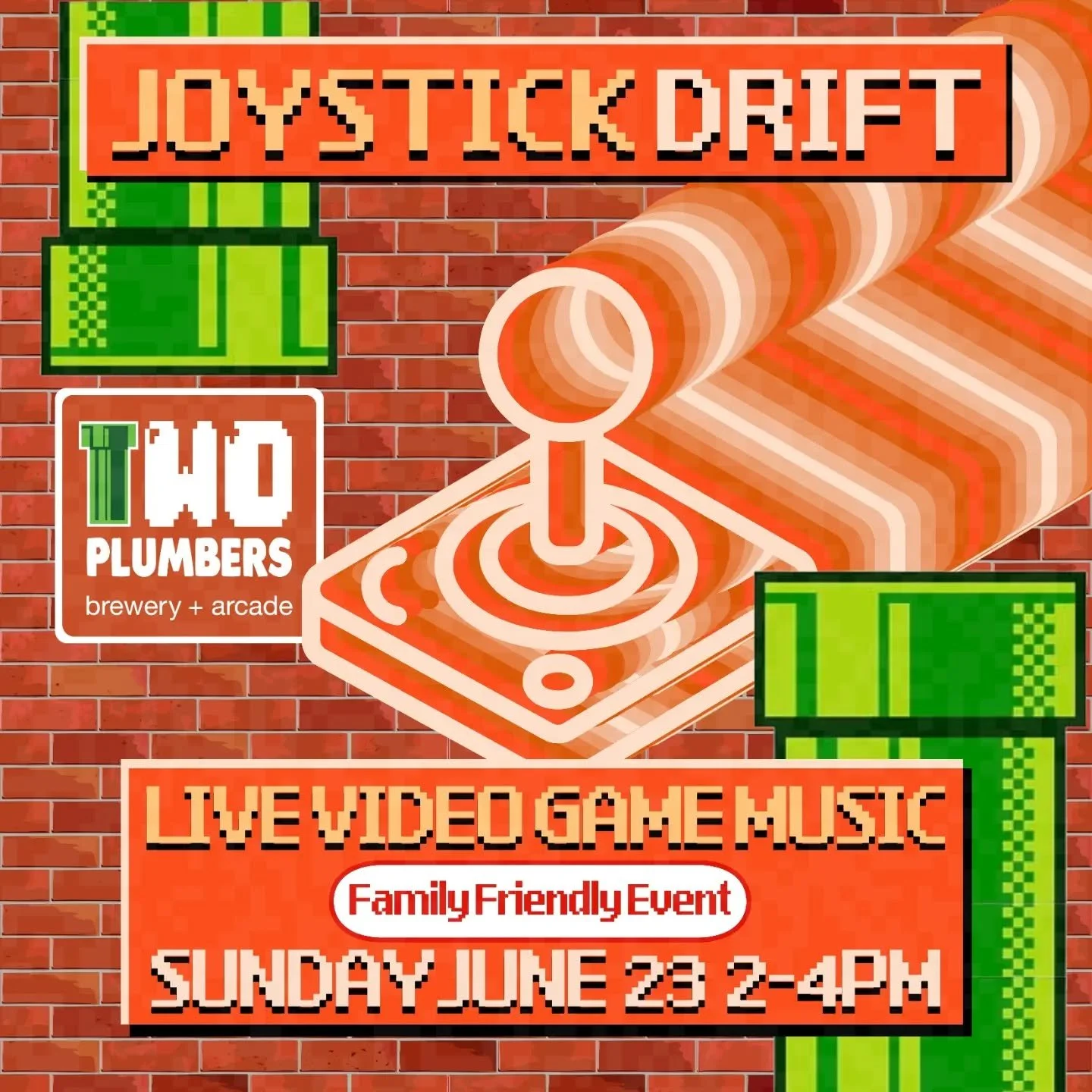 Joystick Drift's next show is at Two Plumbers! Playing music live from your favorite video games. Free to all! Join us for the music 🎸, the beer 🍻, and the free-play arcade 🕹️!