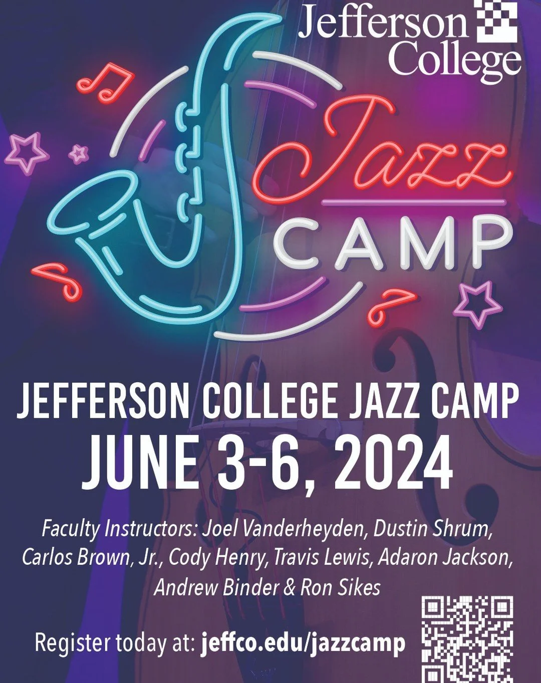 Coming up soon, Jefferson College Jazz Camp, for ages 14 and up. Work with some of the area's best jazz musicians during improvisation classes, group lessons, and small groups, concluding with a performance at the end of the week!