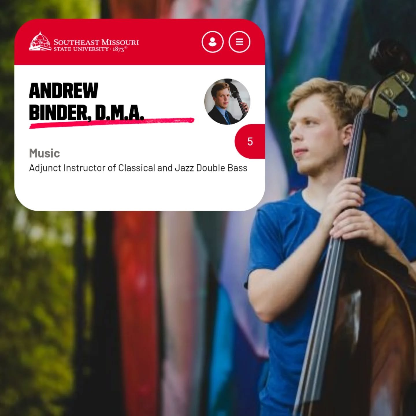 This fall, I'll be joining the faculty at @semomusic__ teaching classical and jazz bass! Big thanks to @felipebritomusic and @hskrhrn for bringing me on board. 

Feel free to spread the word to who might be interested in studying with me at SEMO!
