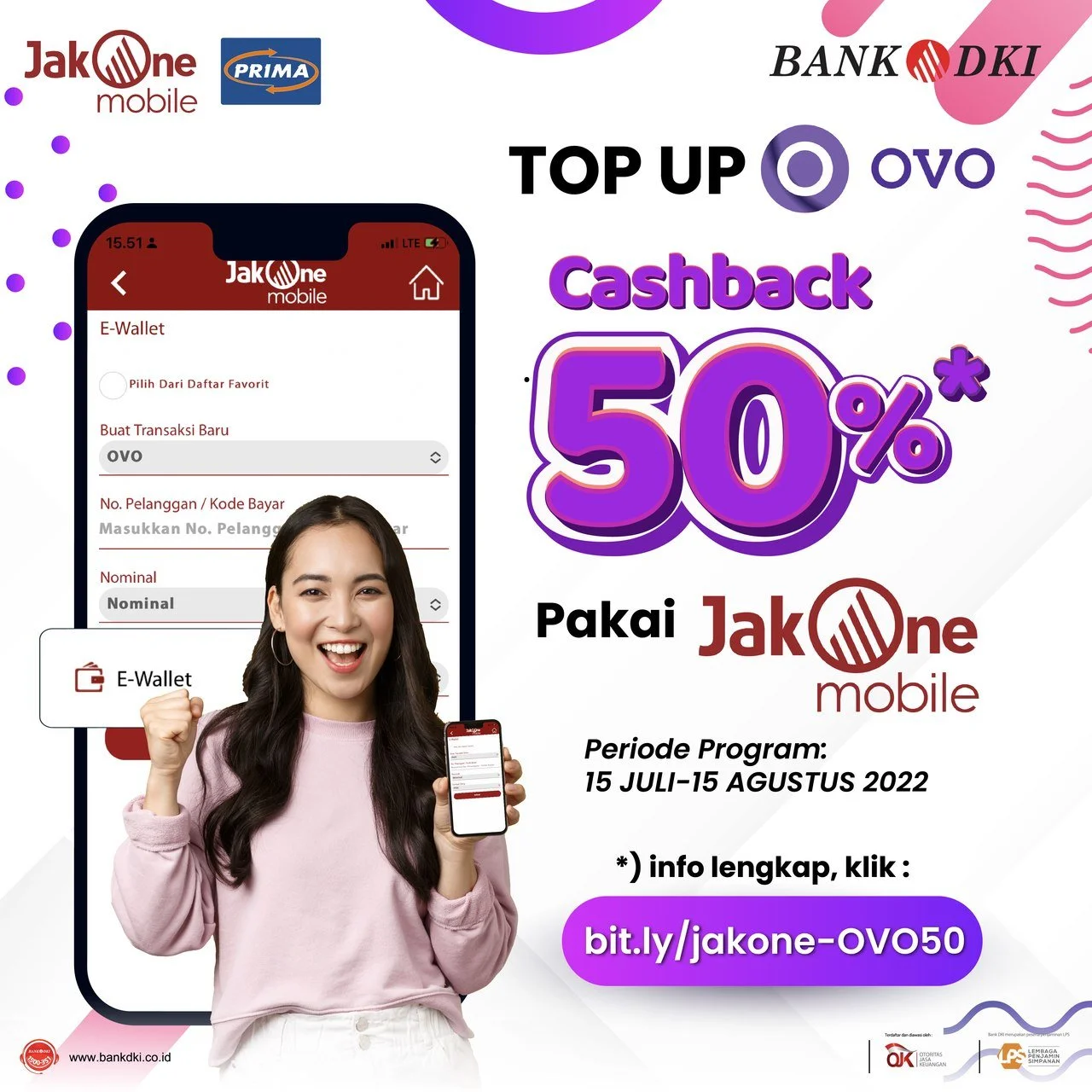 Cashback 50% dengan Top-Up OVO pake JakOne Mobile