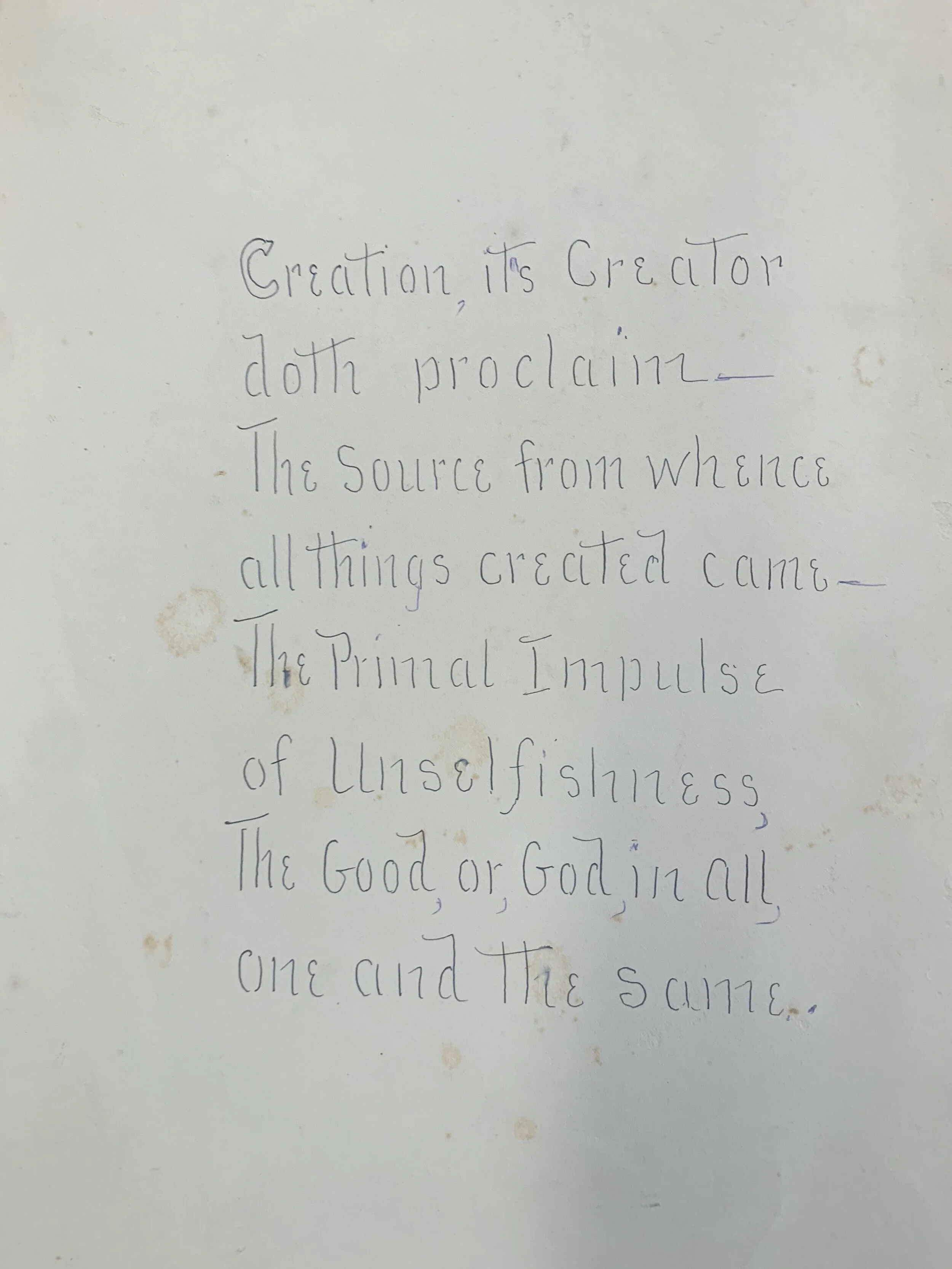 One of the handwritten pages of Frazee’s poem, transcribed below.