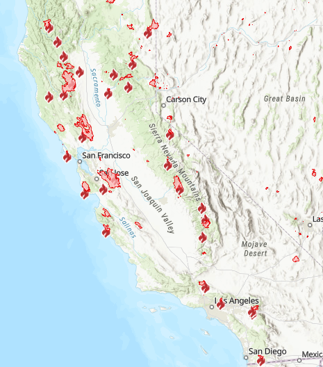 This is a map of wildfires in California when this was posted. The sky was amber all day from the smoke in the atmosphere, even though we weren’t too close to any of the blazes. Several people were trapped by a resort lake and almost had to flee to …