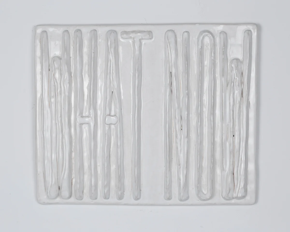 “WHAT NOW” stoneware, glaze 12" x 14" x 1" 2018