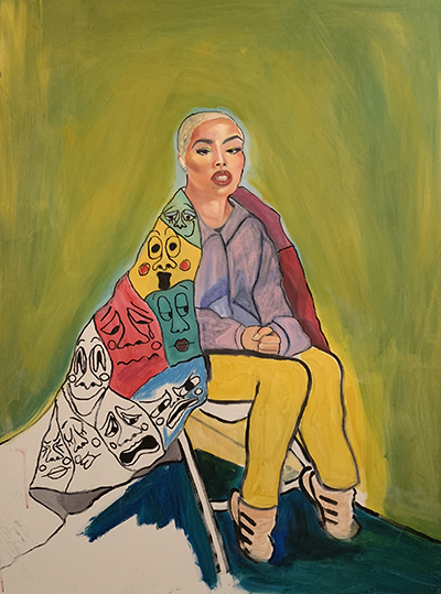 "Self-Portrait #3 (Unfinished)" 2018. Oil and Acrylic on canvas 36” x 48”
