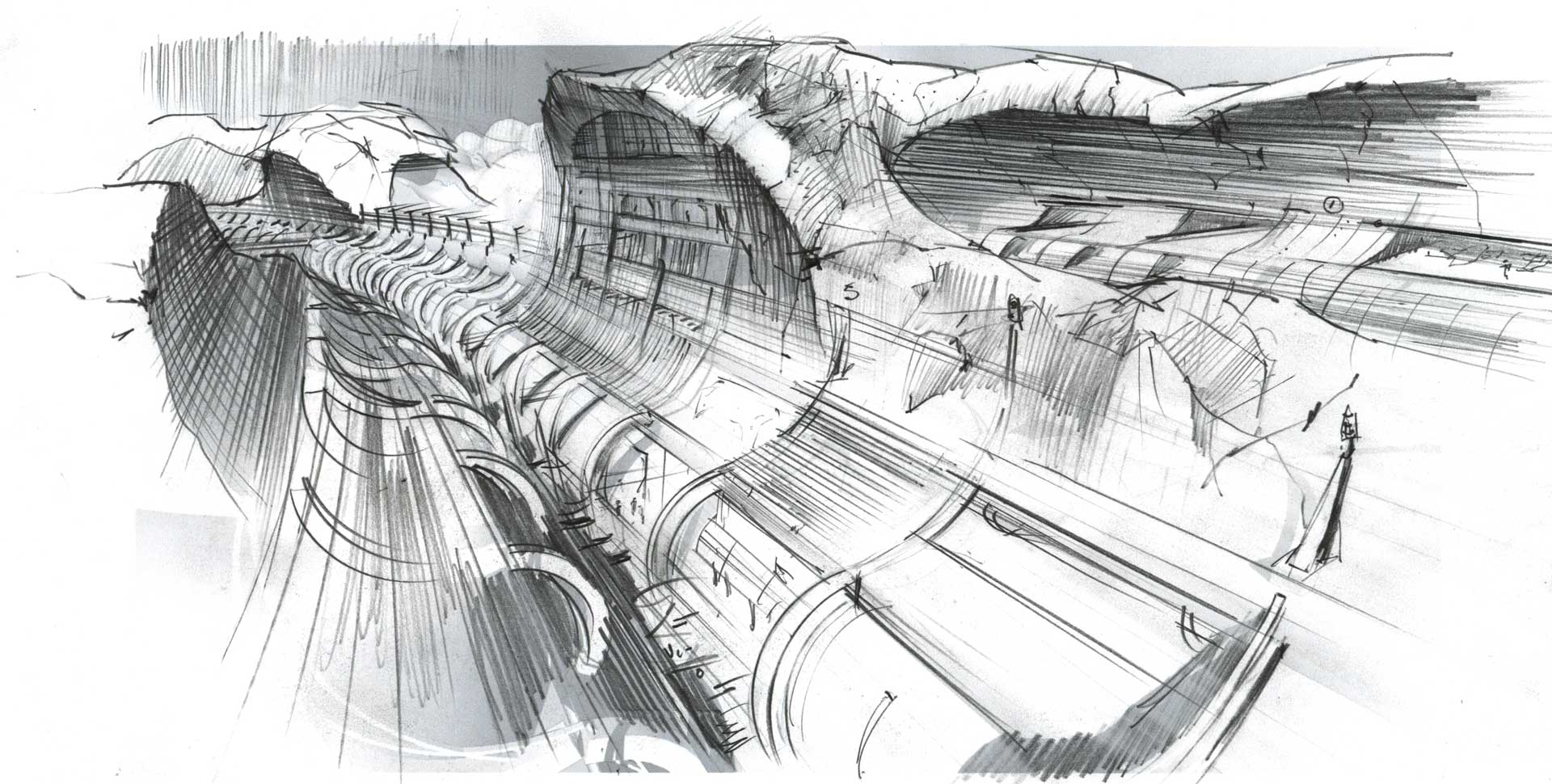 Cross Martian Corridor - Exposed tunnel segment by valles Marineris toward europa.