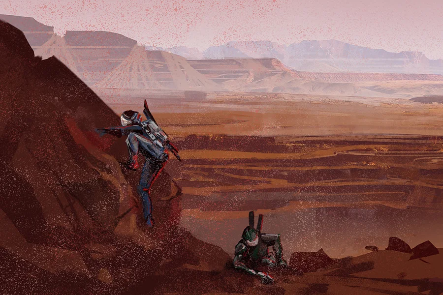 Racers make the ascent up the cliffs of Melas Chasma.
