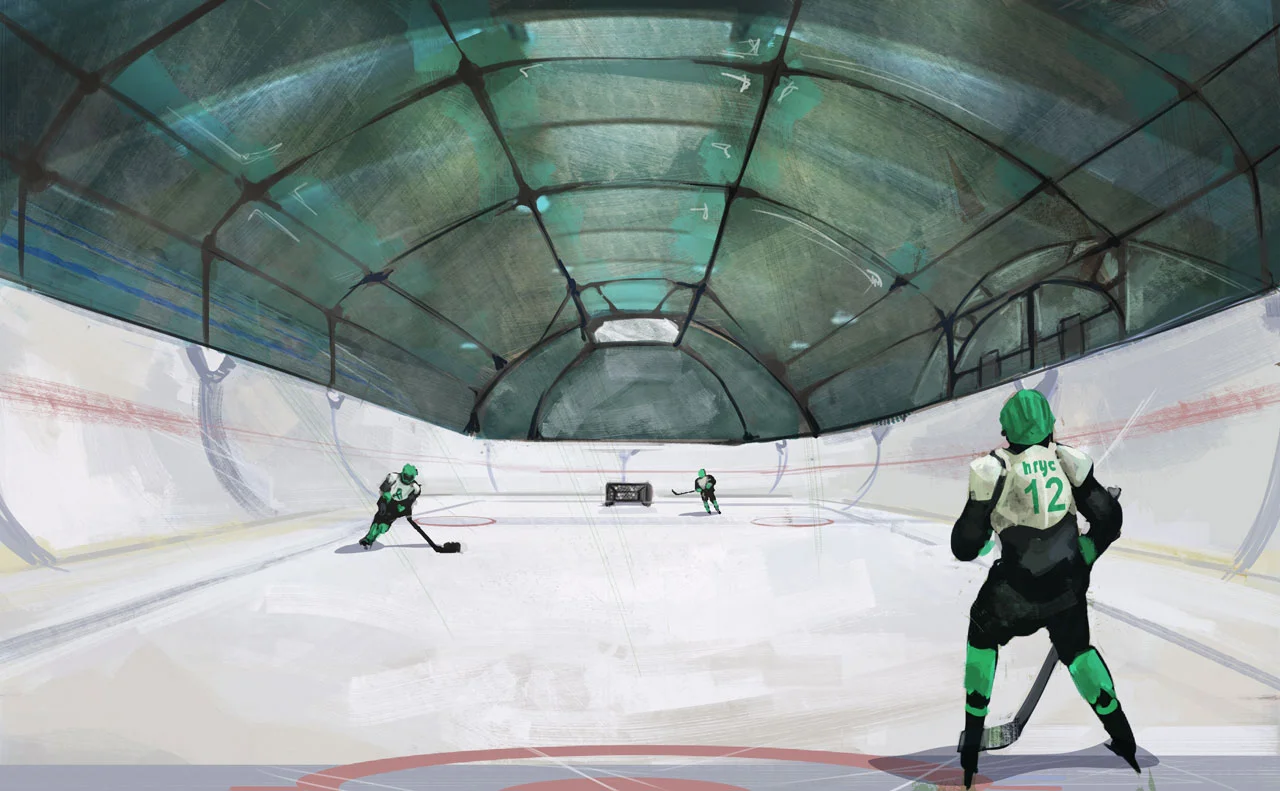 Khimik takes to the ice. The team was named after the Chemical Engineers that first starting recreational ice skating on the frozen water deposits north of Korolev.