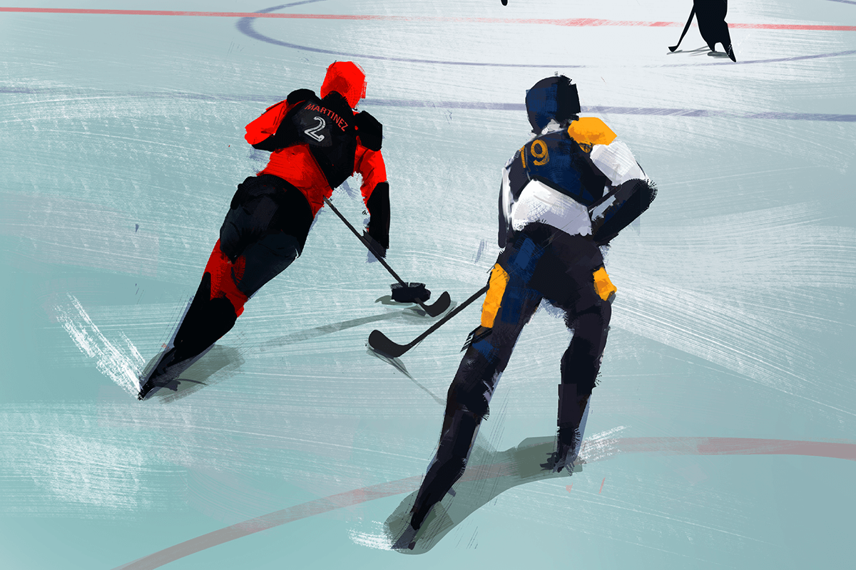 martinez's breakaway play down the ice with vicky li in hot pursuit
