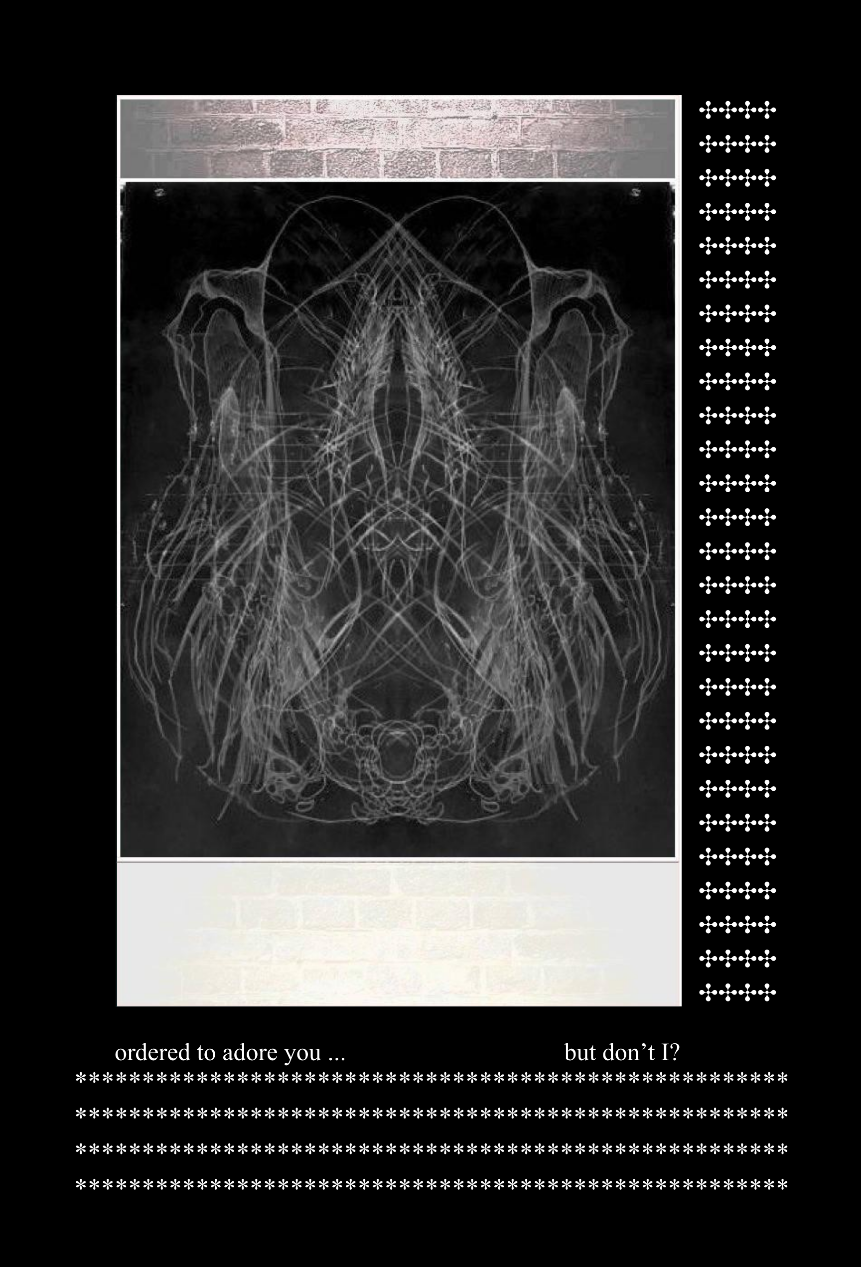 A drawing spotlit on a brick wall; a ghost.