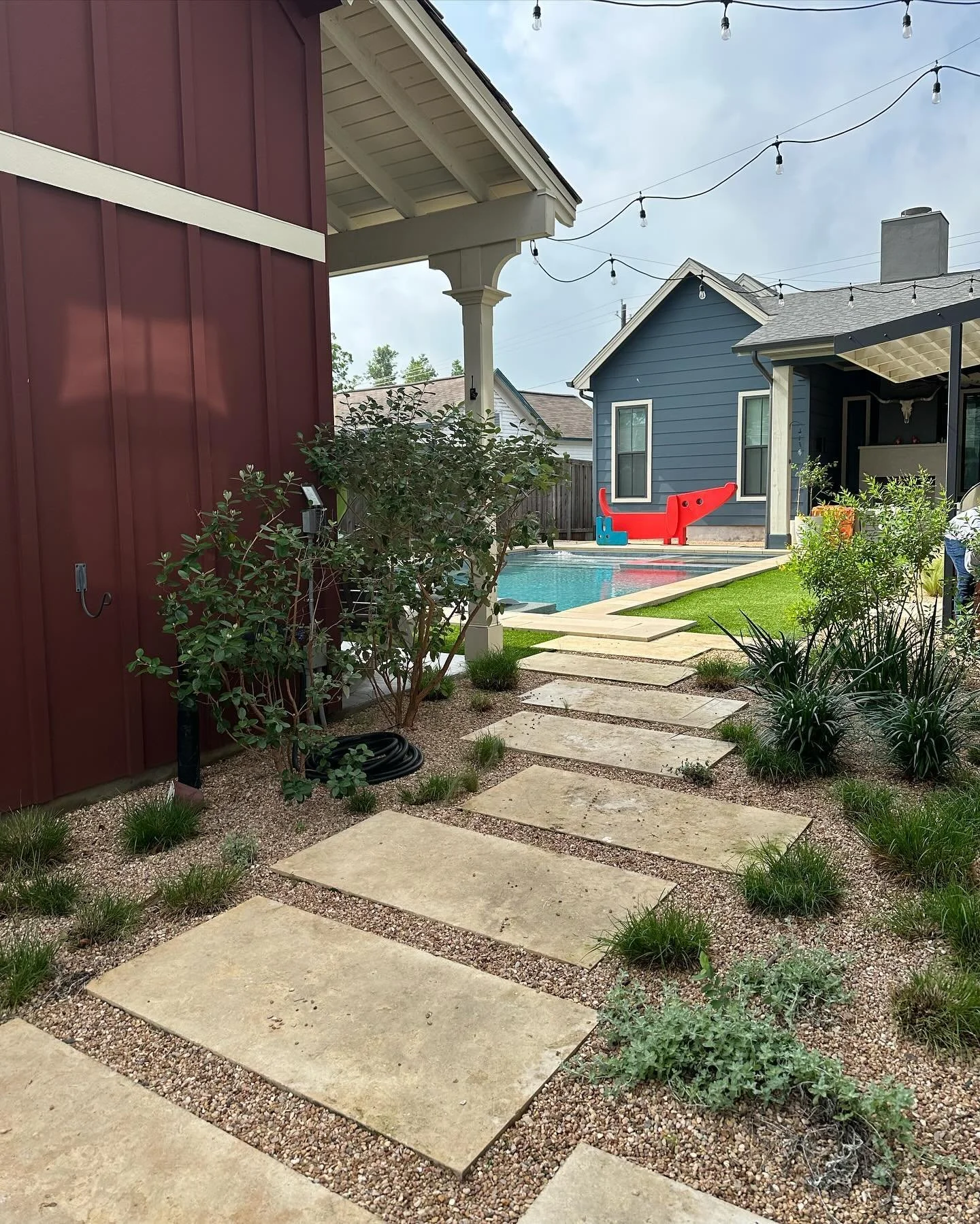 Swimming season! 

Design: 8Sc @studio8sc 
Install: Big Tree LLC 🌲 

#pool #backyard #backyardgoals #design #path #gardenpath #swim #landscapedesign #landscape