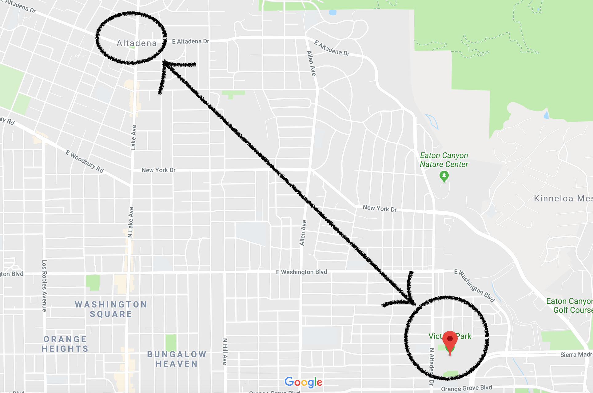 PASADENA, CALIFORNIA (CIRCA 1967): Here is an image of how far my father traveled that day, so you can get a clear idea of what a true exodus this was for a determined nine year old boy. 