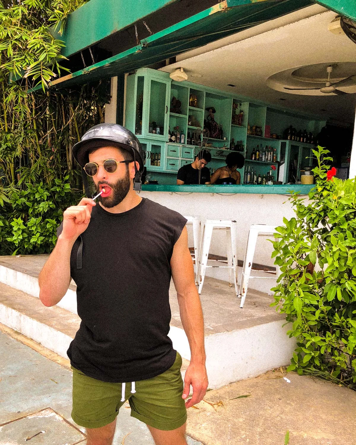 Justin was horrified by Nick's moped driving the entire time, but Nick was really feeling the gay biker fantasy. Nothing says badass quite like a lollipop though, am I right?!