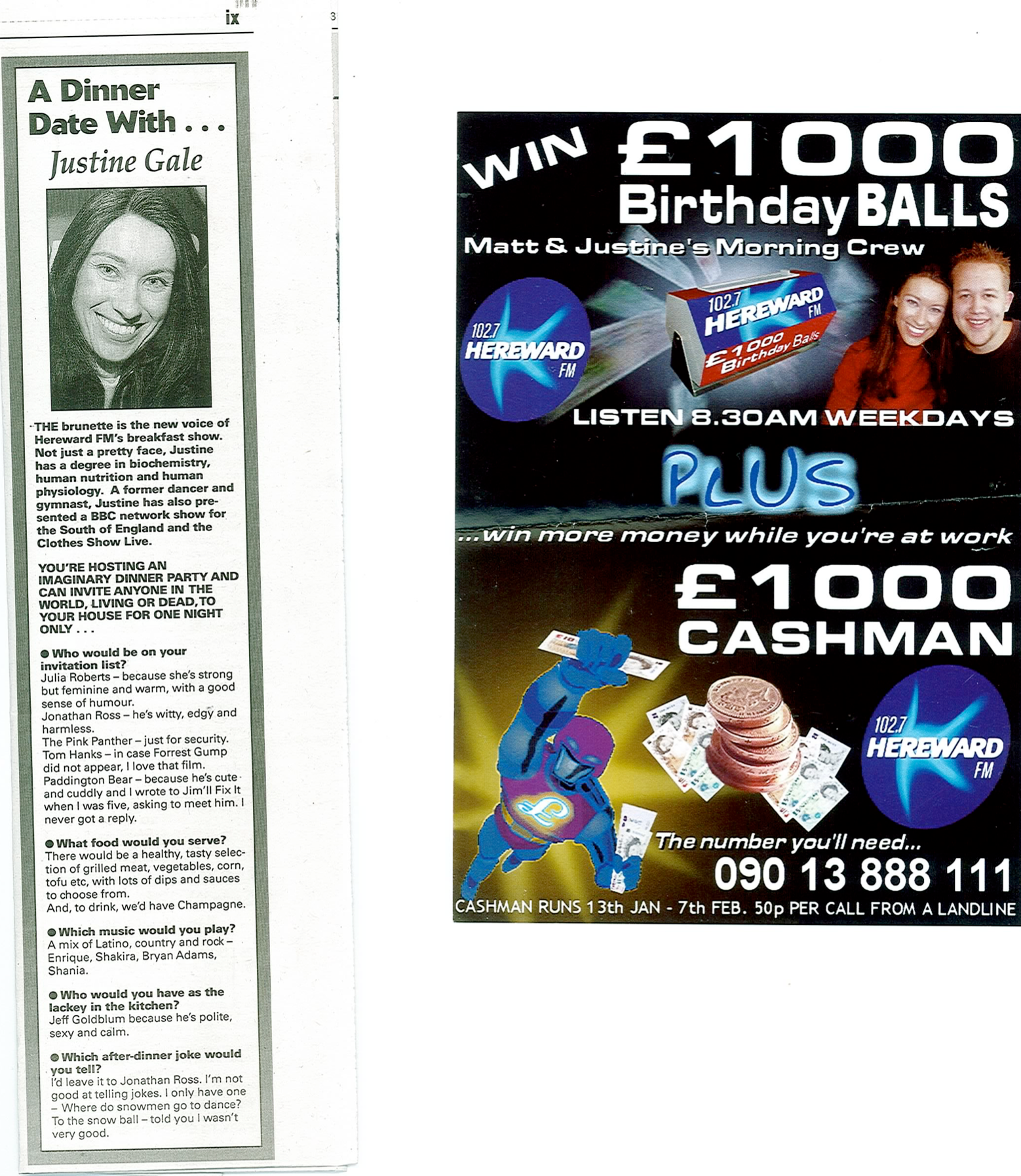 Hereward FM -Justine Gale Newspaper article and Breakfast Show Flyer.png