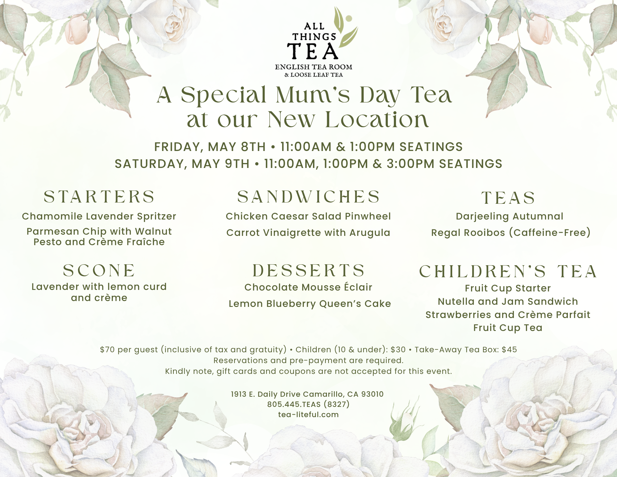 Mum's Day Menu 2026