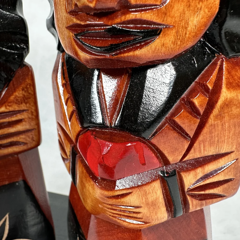 A Pair of Wooden Dolls Depicting Ainu People — Japanese Cultural