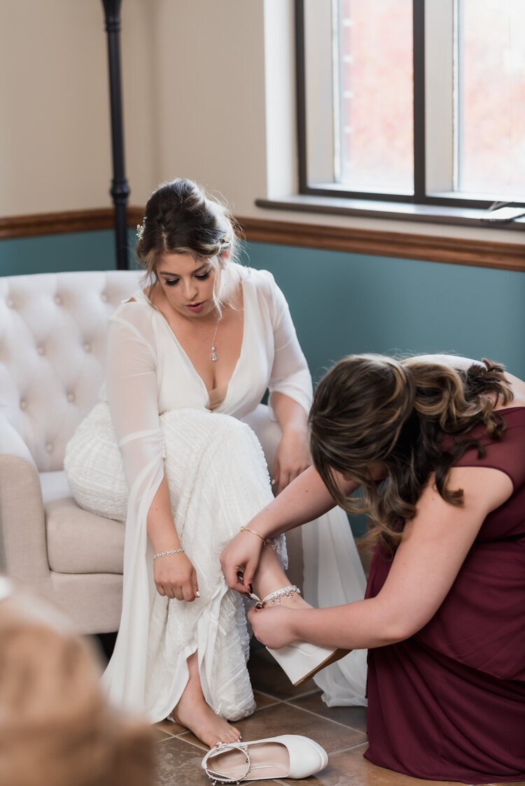 Bride getting ready for Fargo Wedding at Sts. Anne &amp; Joachim Church