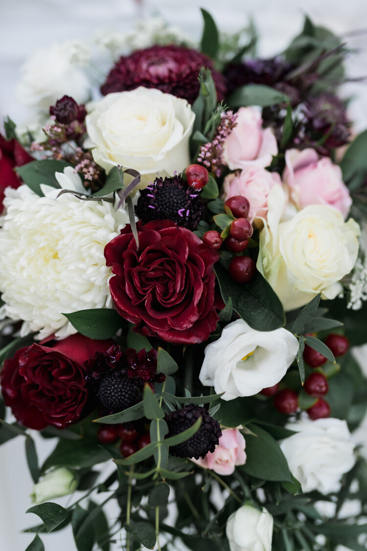 Closeup of bouquet at Fargo wedding