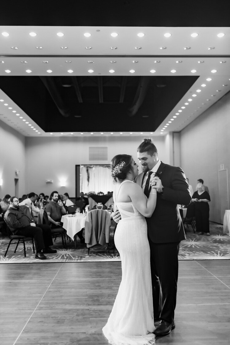 First dance at Hilton Garden Inn wedding reception in Fargo, ND | Chelsea Joy Photography