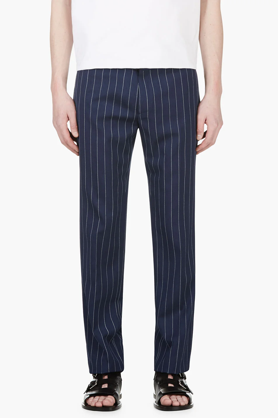 navy and white pinstripe pants