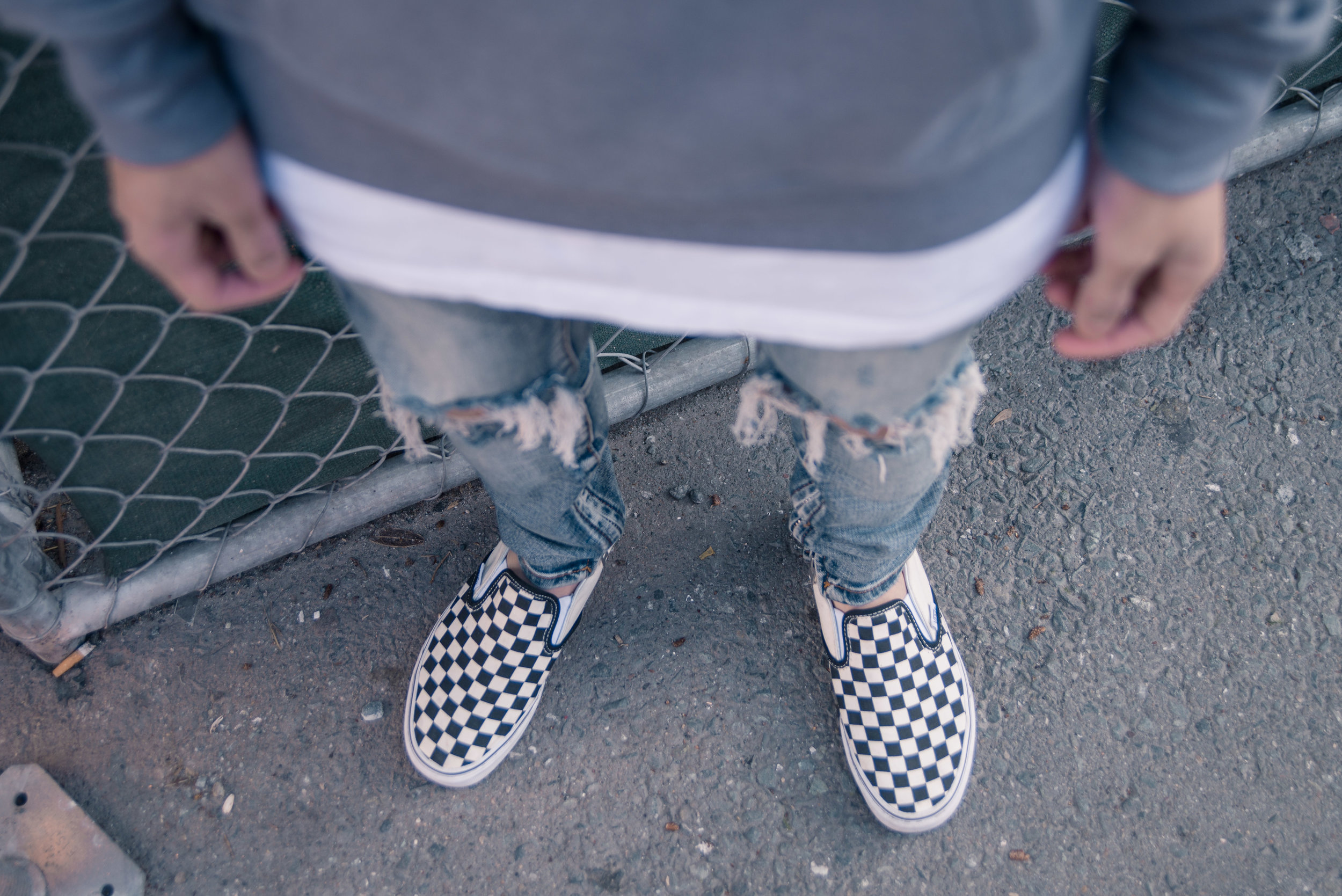 checkerboard vans with jeans