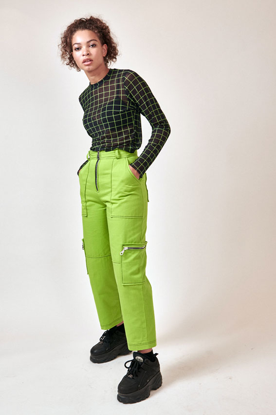 slime green high-waisted trousers