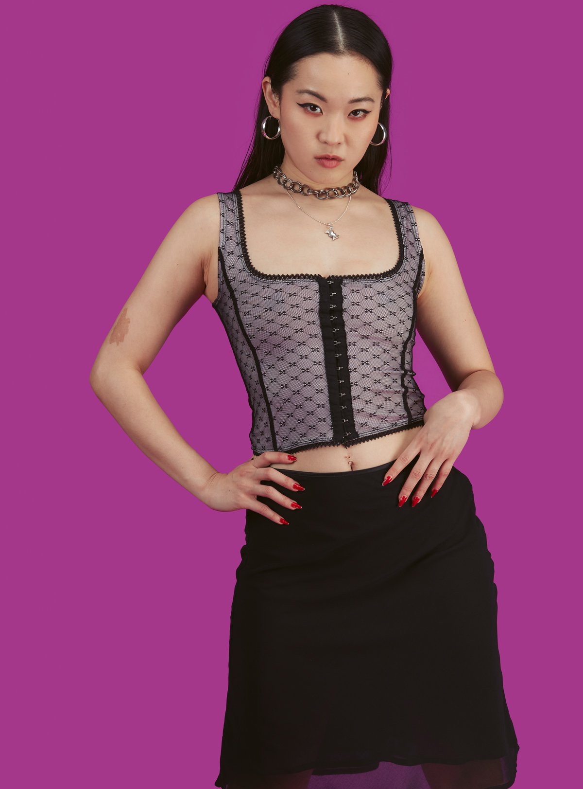 mesh faux-corset
