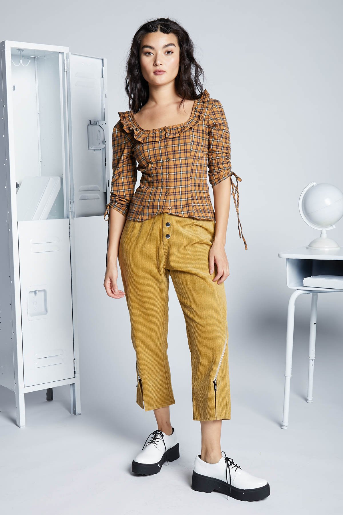 Eggie - Peplum plaid blouse
