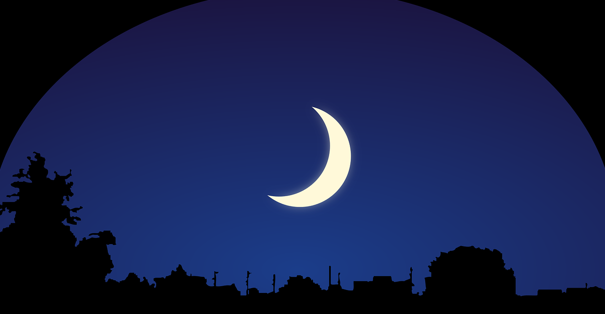 Sleep crescent moon over city