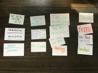 These cards are mostly notations from Rosalind Crisp’s tools, although there’re a few of my own tools in there.