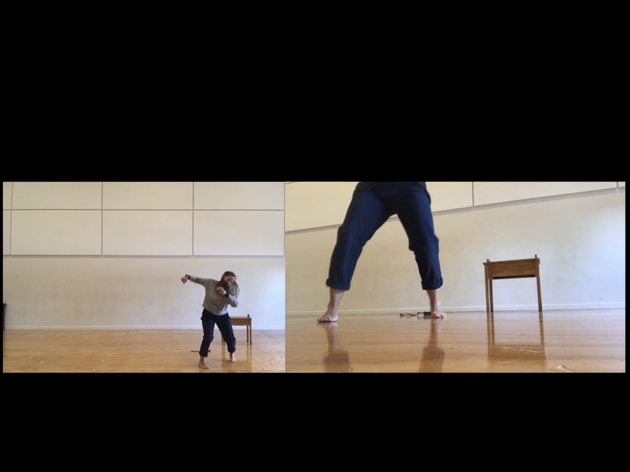  two perspectives, still from solo studio practice documentation 