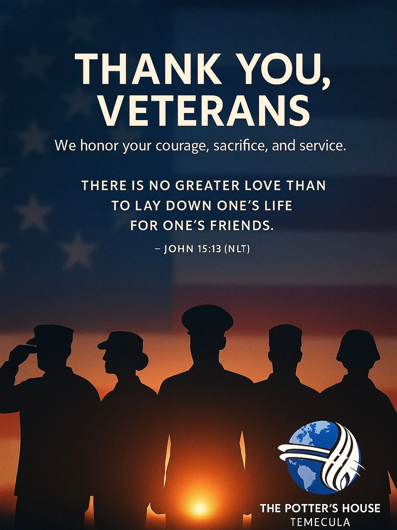 Today we honor the men and women who answered the call.
Your courage, sacrifice, and steadfast love of country point us to the One who laid down His life for us all.

&ldquo;There is no greater love than to lay down one&rsquo;s life for one&rsquo;s f