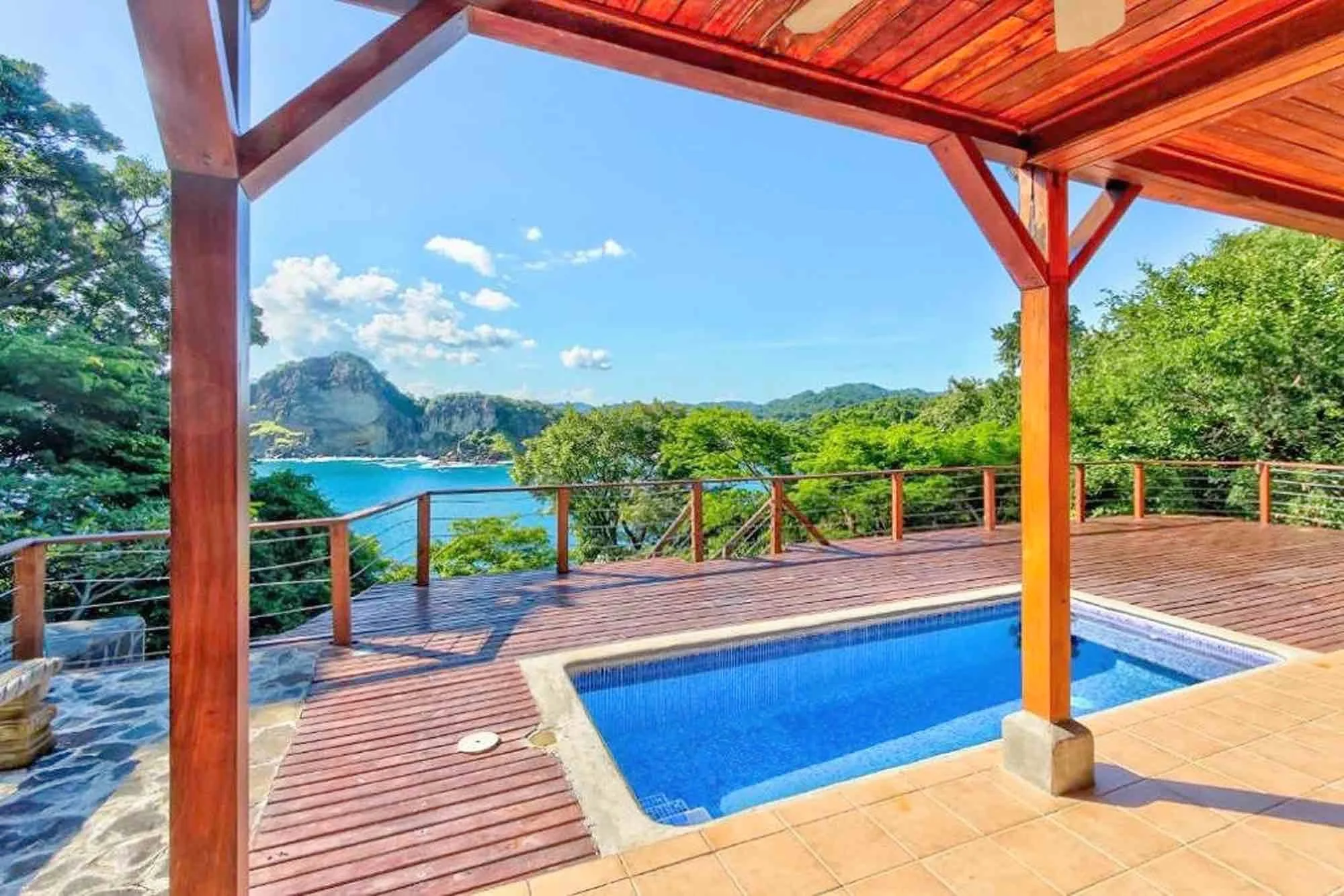 Exterior of a furnished oceanfront home for sale in Redonda Bay, Tola, Nicaragua