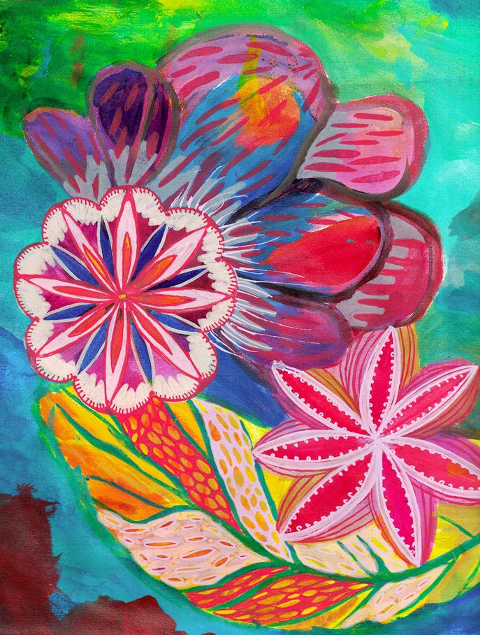 I love the yellow background on the painting to the left. It feels almost like leather to the touch. The dramatic reds of this piece tell that, even though I am definitely a pink lover, I adore all shades of red too.