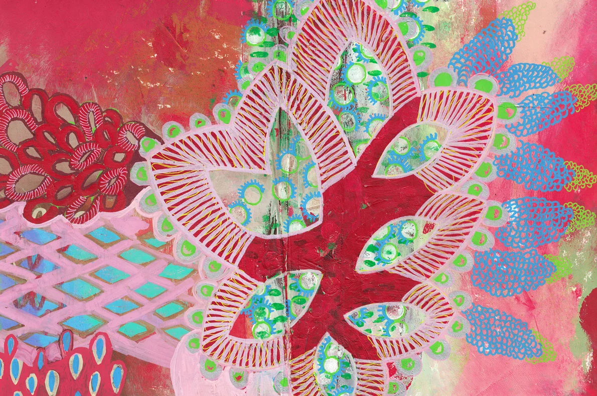This is a spread I created when I was first experimenting with acrylic pens. I like the fact that the tape I sticked between the pages can still be seen through the layers of paint. It adds a certain body to the piece and makes it very raw.