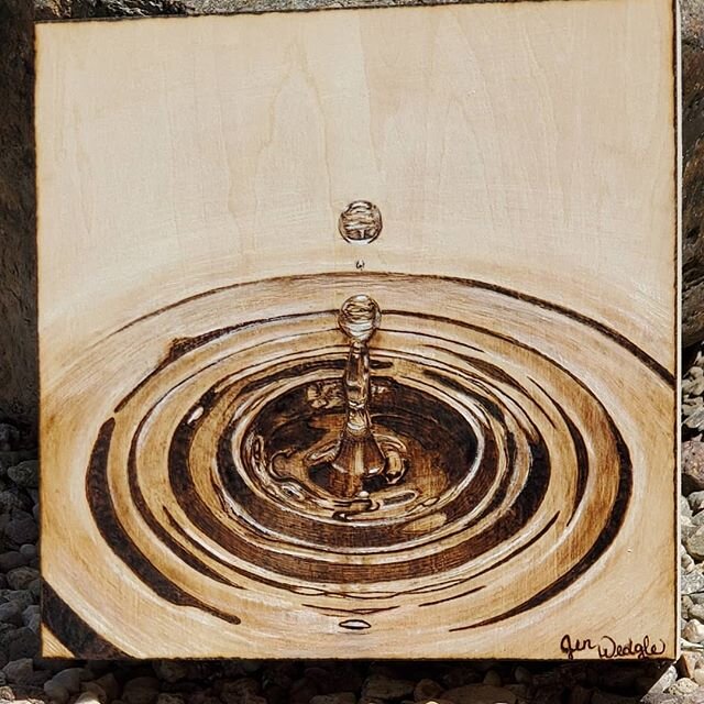 Finished up this morning, if I can leave it alone.  Definitely learned a lot with this one.  #woodburning #woodburnedart #pyroart #burnedbyhand #woodburnedbyhand #burnedart #waterdrop #IGart #pyroporn #pyroartist #firewriting #artonfire