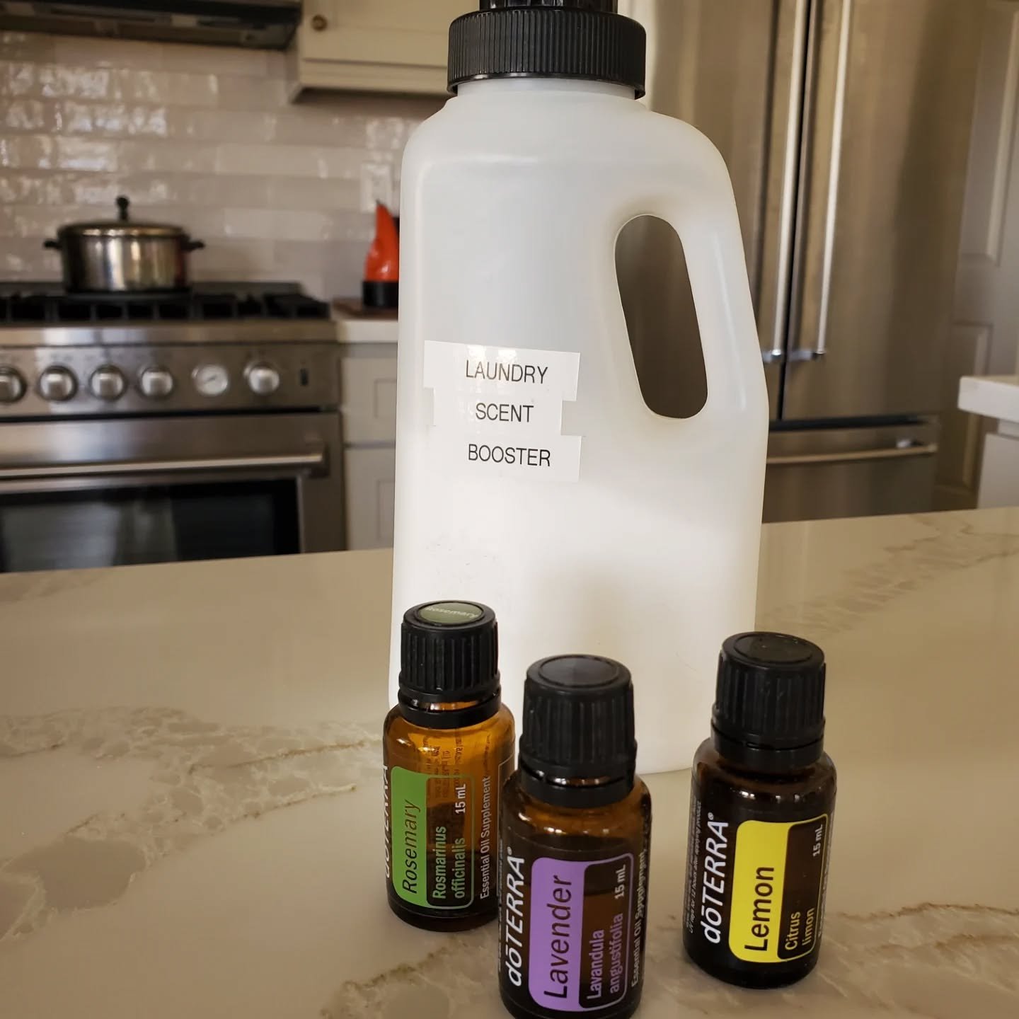 Time to restock my laundry scent booster. I make this every other month or so and shake it onto my load of laundry with the soap.

I stopped using artificial fragrances in our laundry almost 10 years ago after learning about how unhealthy it is. 

Th