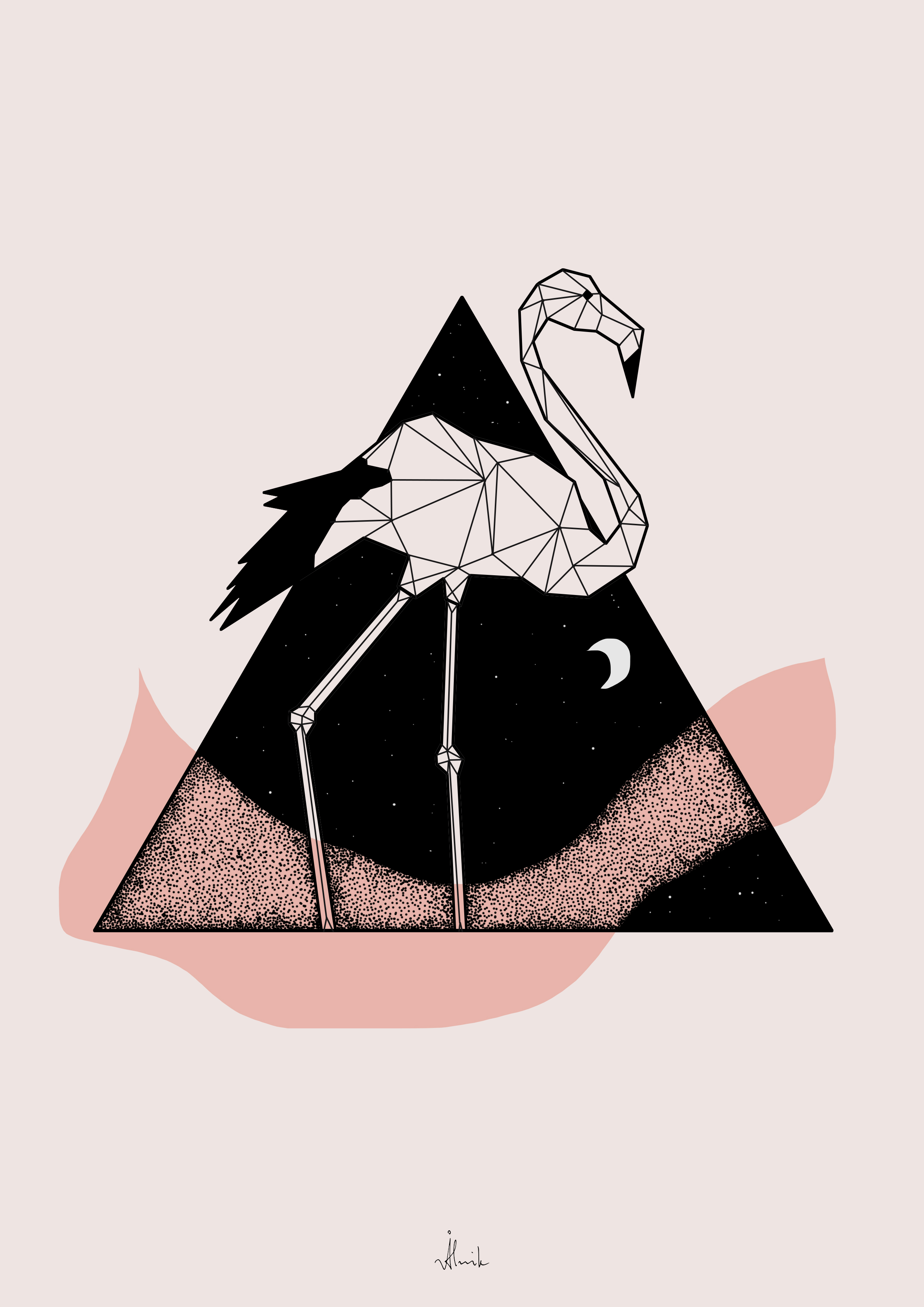 Flamingo in straight lines