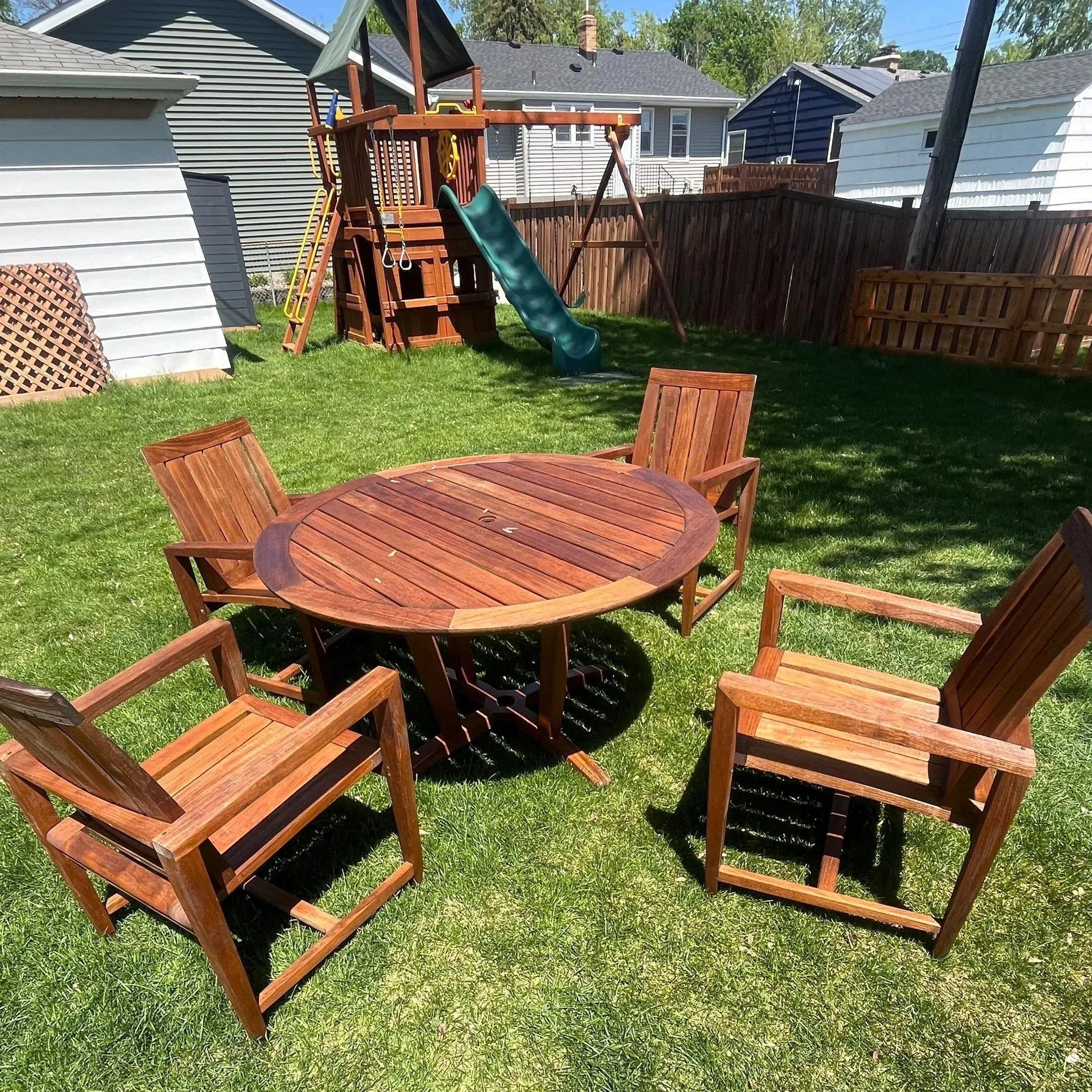 Outdoor wood furniture after refinishing