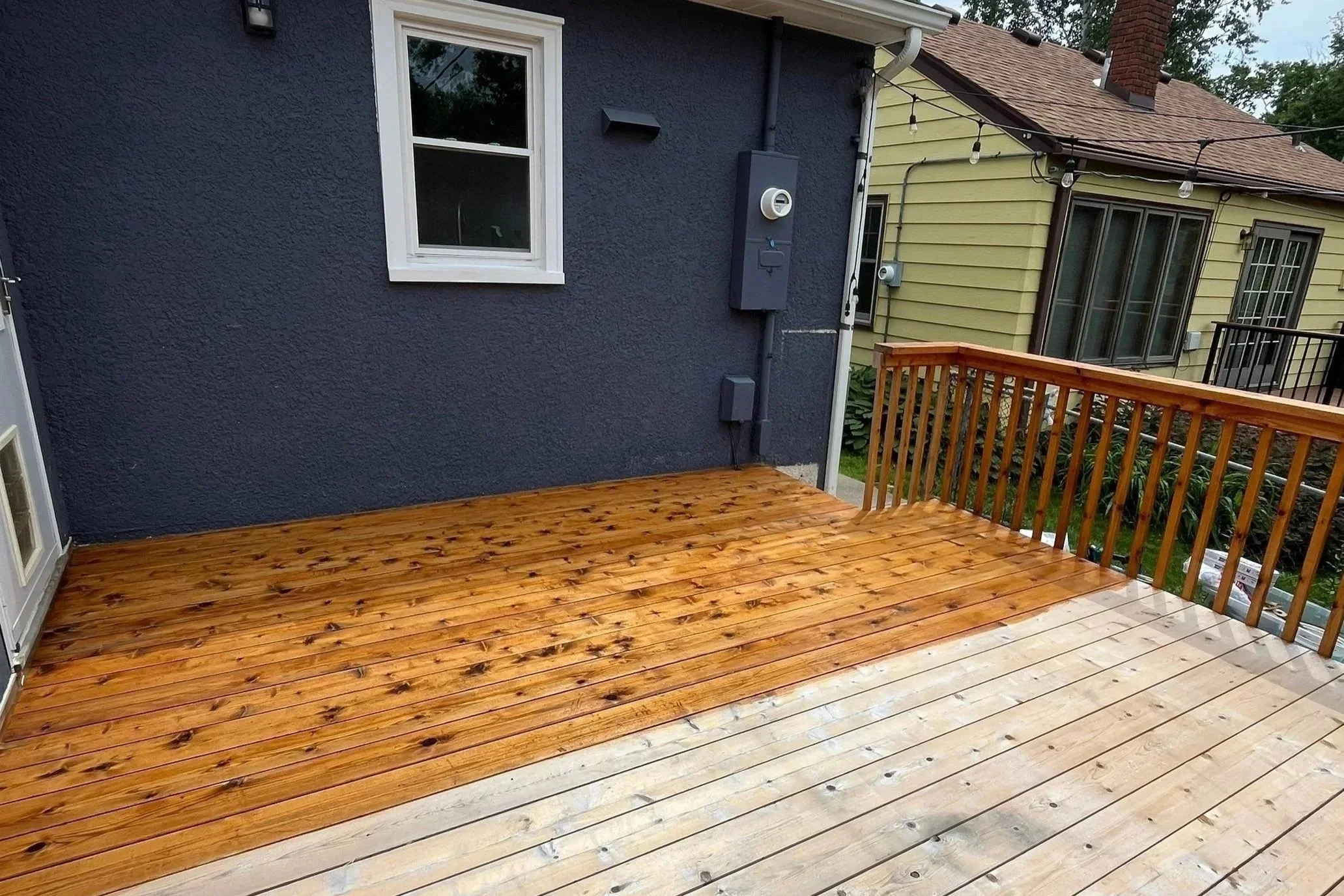 Oil-based penetrating stain applied to deck