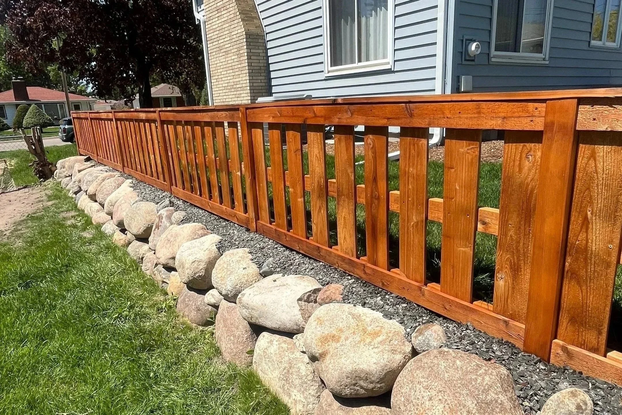 Oil penetrating stain applied to cedar deck