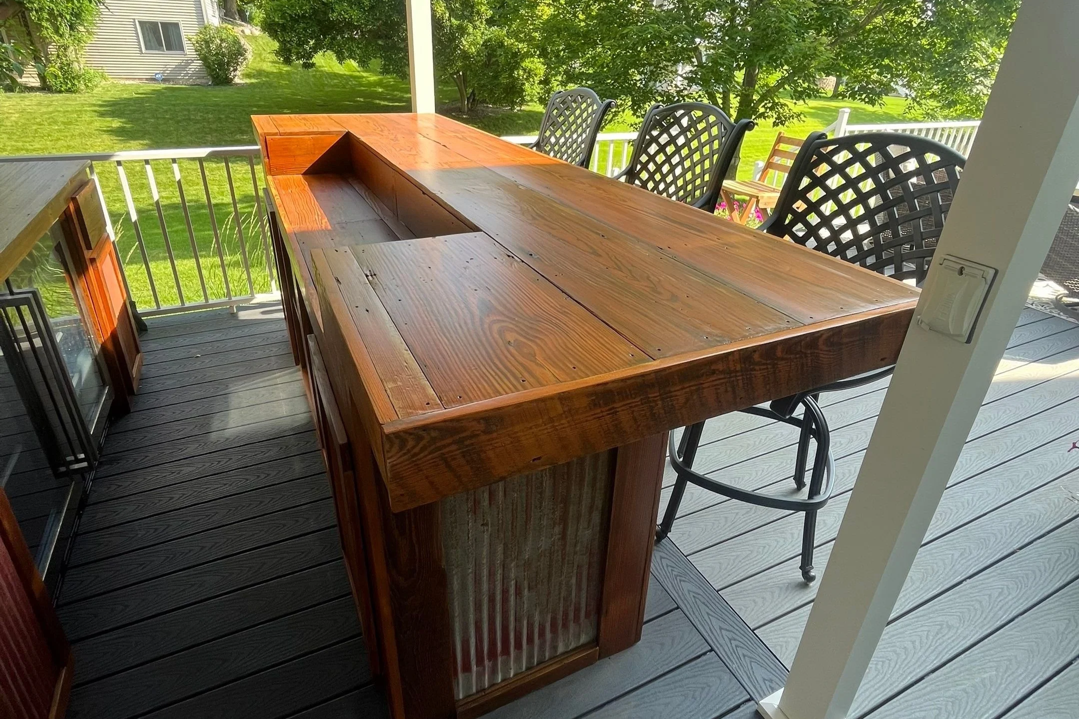 Refinished wood outdoor bar top