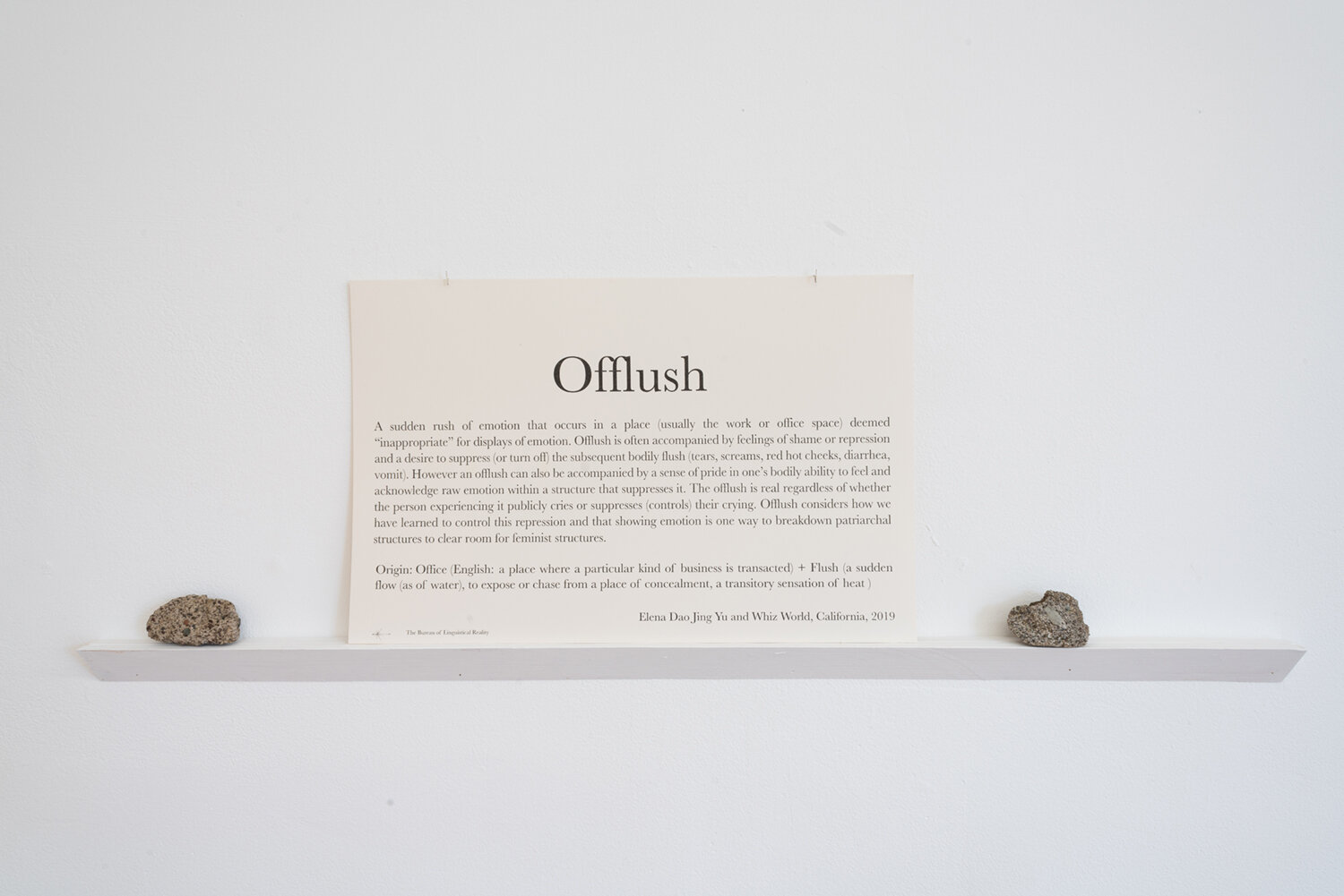  Bureau of Linguistical Reality:  OFFLUSH , word created by group in gallery 