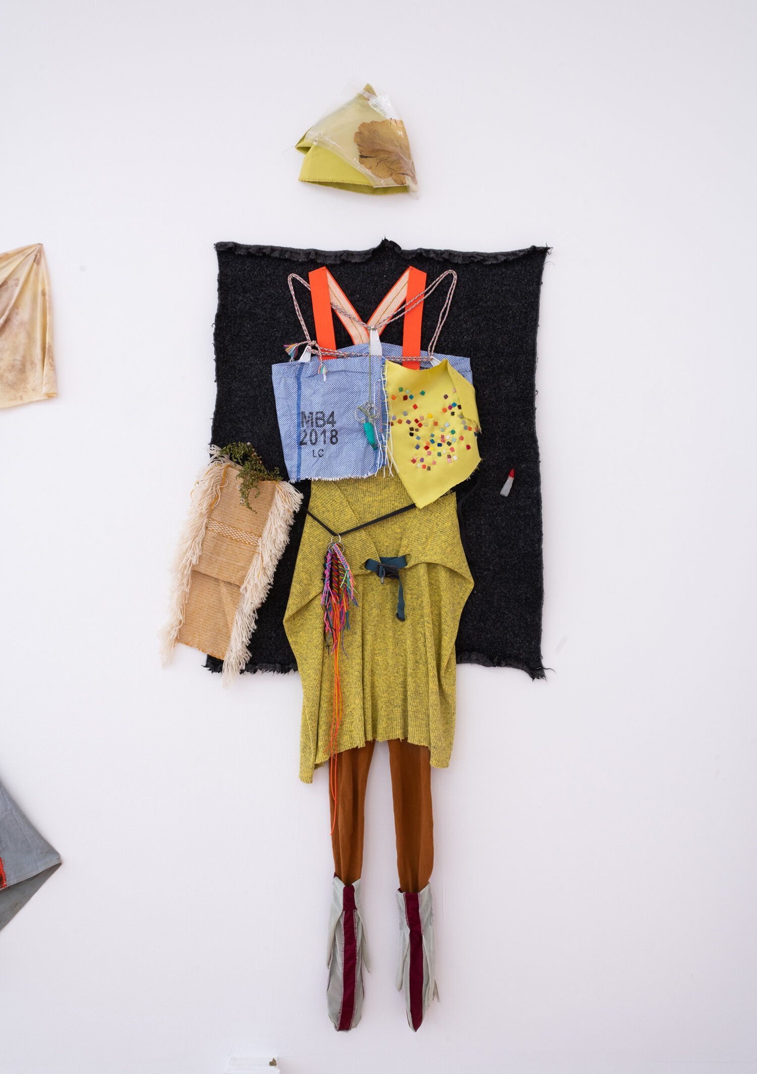  Elena Yu:  Whiz Wears Summer 2019,  new, secondhand, and handwoven fabric, various recycled materials, embroidery hoops, vacuum-sealed cabbage leaves, Whiz Fingerz, Hellmouth Amulets, pebbles, bull kelp, jasmine, with some items from Paychecks Month