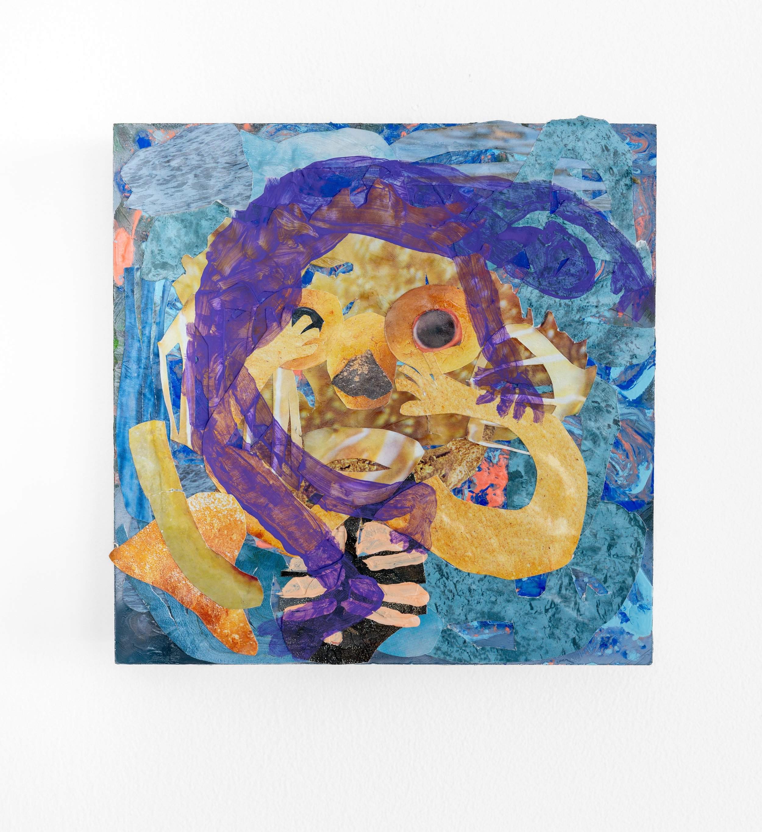 Blurry acrobat, 8%22x8%22, collage and acrylic on panel, 2026.jpg